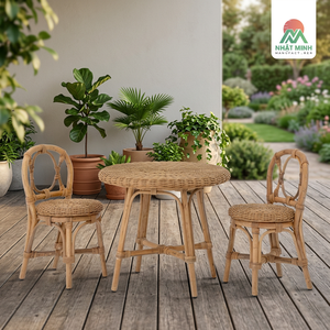 Juego de Mesa y Sillas Infantiles de Ratán Nhat Minh, Respaldo Cruzado Redondo, Estilo Tropical, Ecológico, para Uso en Interiores - Product Image 3