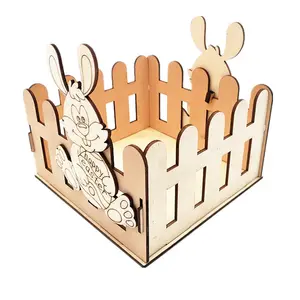 เปล่าไม้ตัดเลเซอร์อีสเตอร์ตะกร้ากระต่ายกล่อง DIY อีสเตอร์งานฝีมือสำหรับเด็ก