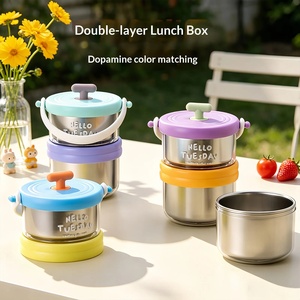 Boîte à lunch à double couche avec une valeur esthétique élevée, boîte à lunch en acier inoxydable 304 pour pique-nique avec poignée de transport - Product Image 1