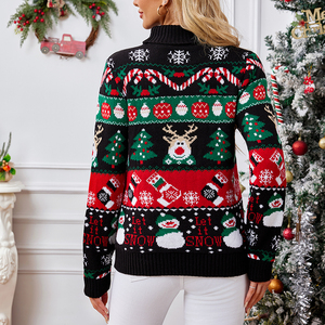 Suéter <span class=keywords><strong>Navideño</strong></span> Personalizable con Diseño de Muñeco de Nieve en Jacquard, <span class=keywords><strong>Cuello</strong></span> <span class=keywords><strong>Alto</strong></span>, para <span class=keywords><strong>Mujer</strong></span>, Fabricación OEM/ODM, Suéter <span class=keywords><strong>Navideño</strong></span> - Product Image 3