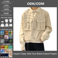 Kemeja Jaket Kasual Pria Model Lapel Lengan Panjang Kancing Depan Saku, Custom Pabrik OEM
