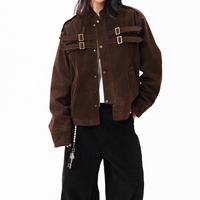Veste en daim marron à col montant et fermeture éclair pour femmes et hommes, style vintage décontracté tendance automne, veste en daim pour couples