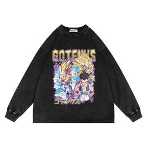 Customized Heavy Black 300Grams 100% Cotton Acid Wash Graphic Death Note Kira L <strong>Dragoned</strong> <strong>Ball</strong> <strong>Z</strong> Anime Men Long Sleeve <strong>Shirt</strong> - Product Image 4