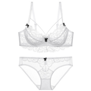 New Ultra-<b>thin</b> Sexy Transparent Lace <b>Bra</b> Women's Underwear Large Size <b>Bra</b> Breathable Push-up <b>Bra</b> Set - Product Image 6