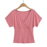T-shirt d'été pour femme Spice Girls à col en V croisé, manches courtes volantées, respirant, extensible dans les quatre sens, taille ajustée, style élégant