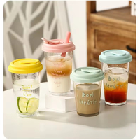 Gobelet en verre rond transparent personnalisé avec logo, 300 ml, 400 ml, verres à boire classiques avec paille et couvercle en PP