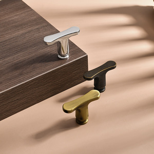Minimalist T-Shaped Brass Cabinet Door Handles Durable Plated For Sliding Drawers And Doors - Product Image 3