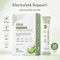 Poudre d'électrolytes en sachet OEM, saveur citron vert de l'Himalaya, sans sucre, Keto, végétalien, hydratant, complément alimentaire, marque privée, personnalisé