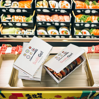 Boîte à sushi japonaise pliable en papier d'art de luxe sur mesure pour la vente en gros, jetable, pour la livraison de nourriture à emporter, avec gaufrage, boîte à déjeuner et boîte à bento