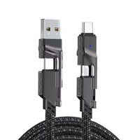 Cable de carga USB 4 en 1, diseño de cabeza doble trenzado de nailon personalizado con tipo C para dispositivos múltiples