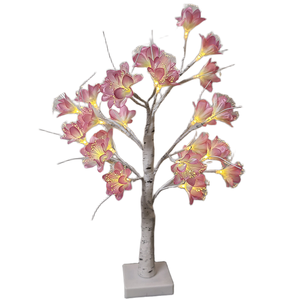 Décoration d'intérieur, lampe en forme de bouleau blanc, fleurs, couleurs violettes, roses, blanches, fonctionne avec des piles AA, décoration de table, lampe de nuit LED - Product Image 2
