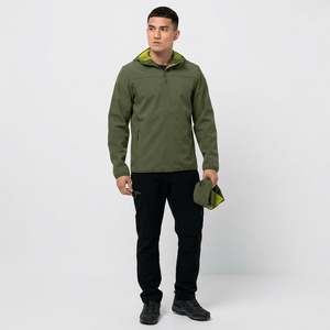 Wholesale Low Price Men's Windproof Waterproof Breathable <b>Canvas</b> Stand Collar Hooded Softshell Jacket - Product Image 1