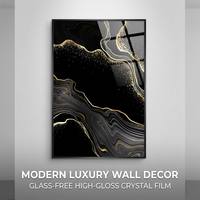 Seni Dinding Kaca & Kristal Art Deco Modern Desain Still Life dengan Bingkai Hitam untuk Dekorasi Interior Rumah Ruang Tamu Kamar Tidur