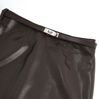 Jupe crayon taille haute en similicuir pour femme, longueur midi, avec ceinture, ourlet en dentelle, poches, style vintage élégant, pour l'automne