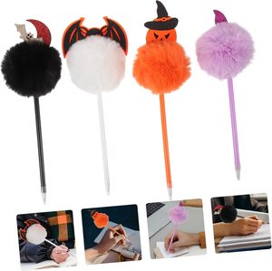 Stylo d'écriture de chauve-souris Halloween unique tête de citrouille pompons doux gonflés 0.7mm stylos à bille écriture en peluche pour bureau faveurs de fête à la maison - Product Image 4