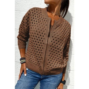 Suéter informal holgado para mujer, abrigo con cremallera hueca, a la moda - Product Image 2