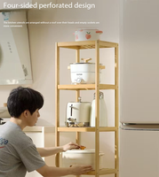 Étagère ouverte en bambou naturel minimaliste moderne, unité de rangement autoportante pour la cuisine et le salon