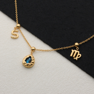 Collana fatta a mano collana Vintage Premium simbolo MQ ciondolo di cristallo blu per Virgo - Product Image 4