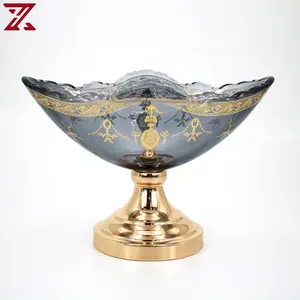 Factory supply glass golden candy bowl dried fruit nuts plate fruit bowl stand for home decoration