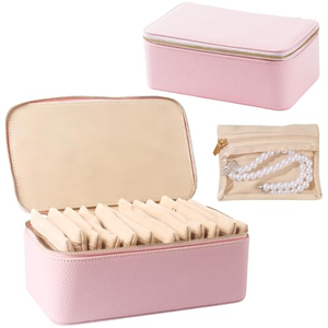 Boîte de rangement pour bijoux en PU de grande capacité avec 12 compartiments séparés et fermeture à glissière pour le rangement du maquillage et des bijoux - Product Image 1