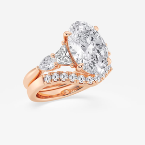 Anillo de Compromiso y Anillo de Boda con Diamante Ovalado de Laboratorio y Piedras Laterales en Forma de Pera y Trapezoide, Joyería Nupcial de Oro de 14K y 18K para Mujer - Product Image 2