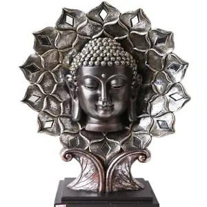 Hadiah Meditasi Resin Perdamaian Kustom, Patung Kepala Buddha Thai Resin Emas dengan Halo