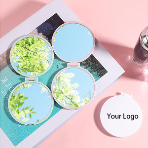 Zonyin hai mặt màu hồng nhỏ vòng ABS + kính mỹ phẩm gương dễ thương nhỏ gọn nhỏ gọn Túi du lịch gương với biểu tượng tùy chỉnh - Product Image 4