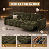 Grünes Stoffsofa Modernes Dreisitzer Elektrisches Gleit-Relaxsofa Ausziehbar Metallische Fernbedienung OEM Anpassbar Wohnzimmer