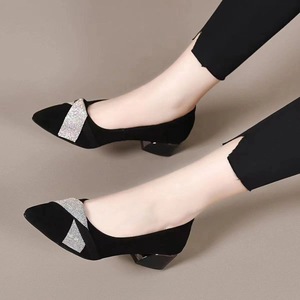 Elegantes Sandalias Negras de Tacón Bajo con Punta en Pico y Decoración de Pedrería, Zapatos de Mujer de Tacón Bajo Tipo Slip-On al por Mayor - Product Image 2
