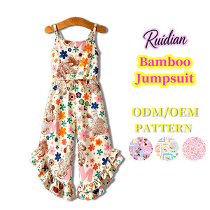 Combinaison pour tout-petits en bambou 230 GSM, sans manches, à bretelles spaghetti, imprimé intégral, à volants, jambes larges, tenue d'été pour filles, combinaison pour filles en bambou - Product Image 5