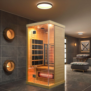 Мини-сауна для одного человека с инфракрасной панелью управления полного спектра, красным светом и терапией красным светом, из древесины хемлока и красного кедра, для виллы, здорового спа-отдыха. - Product Image 2