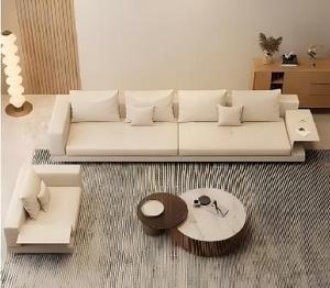 Minimalist L Shape Fabric Sectional <b>Sofa</b> With Wooden <b>Legs</b> Loose Back Square Arms Three Seat Living Room Upholstered Design - Product Image 4