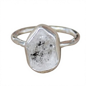 Anillo de Diamante Herkimer Natural con Engaste de Plata de Ley 925, Gema Geométrica, Estilo Minimalista, Uso Diario, Unisex - Product Image 1