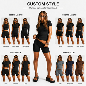 Ensemble décontracté d'été pour <span class=keywords><strong>femme</strong></span> : T-shirt ajusté à manches courtes et short cycliste – Tenue de sport deux pièces pour la gym et l'entraînement - Product Image 4