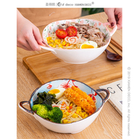 Grand bol binaural en céramique, pour ramen, à poignée, de style japonais, vente en gros, 1 pièce