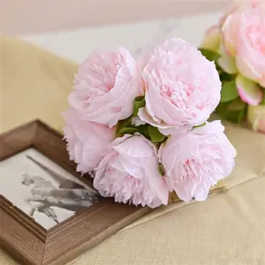 Alta calidad 5 cabezas de seda Artificial blanco rosa peonía ramo de novia flor para decoración de boda fiesta hogar centro de mesa