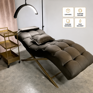 Cama de Masaje Curva para Pestañas, Directo de Fábrica, Mesa Facial Ajustable de Terciopelo con Lámpara LED para Spa - Product Image 1