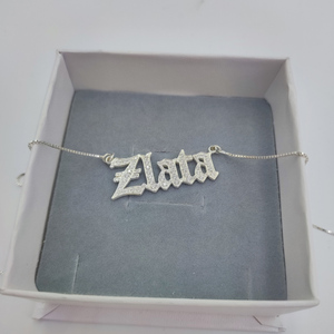 Nome personalizzato collana Moissanite personalizzato 925 argento massiccio vecchia targhetta inglese collane di diamanti per gioielli da sposa - Product Image 4