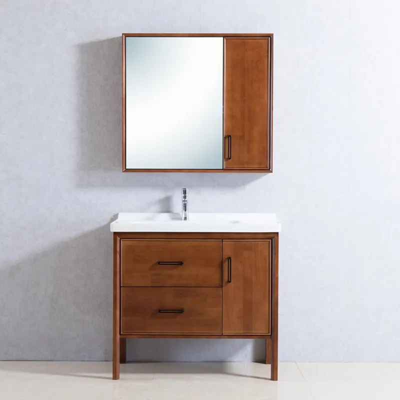 Porzellan Waschbecken Set mit Spiegel Holz Badezimmers chrank
