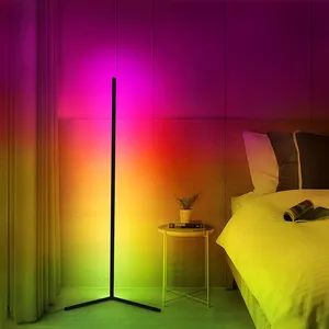 โคมไฟตั้งพื้นแบบมินิมอลควบคุมผ่านแอปรีโมทโคมไฟตั้งพื้น LED RGB สีดำ DC อลูมิเนียมพลาสติก95