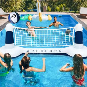 Filet de volley-ball gonflable Tiki Luau le mieux noté, grand jeu flottant pour piscine avec ballon de plage, idéal pour fête tropicale hawaïenne - Product Image 3