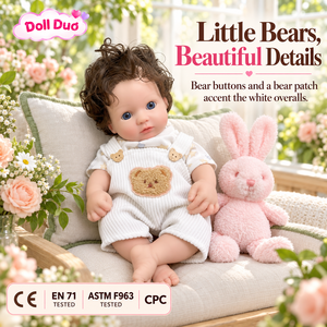 Poupée Reborn en Silicone Personnalisée de 13 Pouces, Cheveux Bouclés, Salopette Ours Blanc, Peinte à la Main, Cadeau de Noël Réaliste pour Enfants - Product Image 2