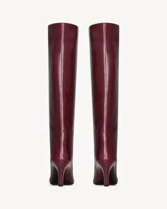 लक्जरी फैक्टरी प्रत्यक्ष महिला बर्गंडी पेटेंट चमड़े के जूते घुटने के उच्च पैर की अंगुली कस्टम लोगो शीतकालीन फैशन थोक ओएम - Product Image 4