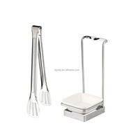 Ensemble de pinces alimentaires anti-brûlure en acier inoxydable 304 de qualité commerciale avec support pour chariot de buffet mobile, service de poulet, pizza, hot-dogs