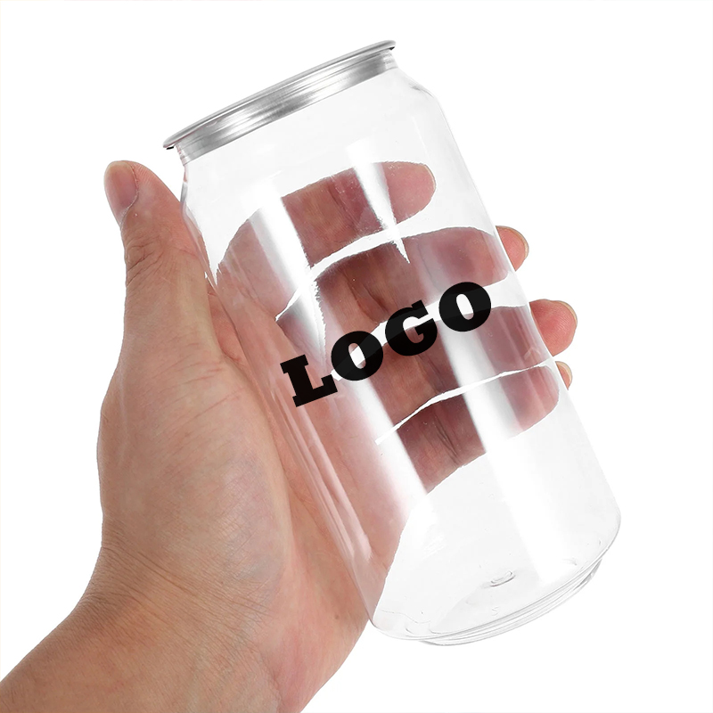 Nicro Factory Price Custom Logo Printing Clear Plastic Jar PET Can with Aluminium Lid Juice Bottle Coffee Beverage Packaging Jar