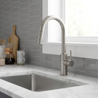 Robinet à tirette flexible en céramique chromée moderne et contemporaine Robinet de cuisine eau chaude et froide avec pulvérisateur à tirette Cuisine Cuivre