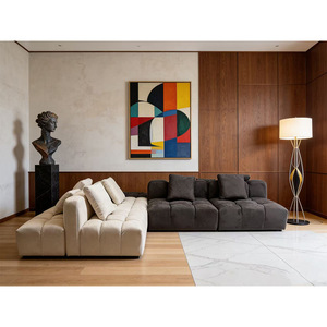 Ensemble de tissus modulaires en forme d'arc, style italien, motif pixelisé, texture crémeuse, configuration libre, pour grand salon décontracté - Product Image 1