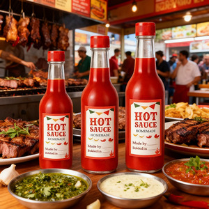 Botella de Vidrio Transparente Redonda de Grado Alimenticio para Salsa de Tomate y Chili Picante, con Tapa, Impresión UV de Fábrica OEM, 90ml 150ml 250ml - Product Image 3