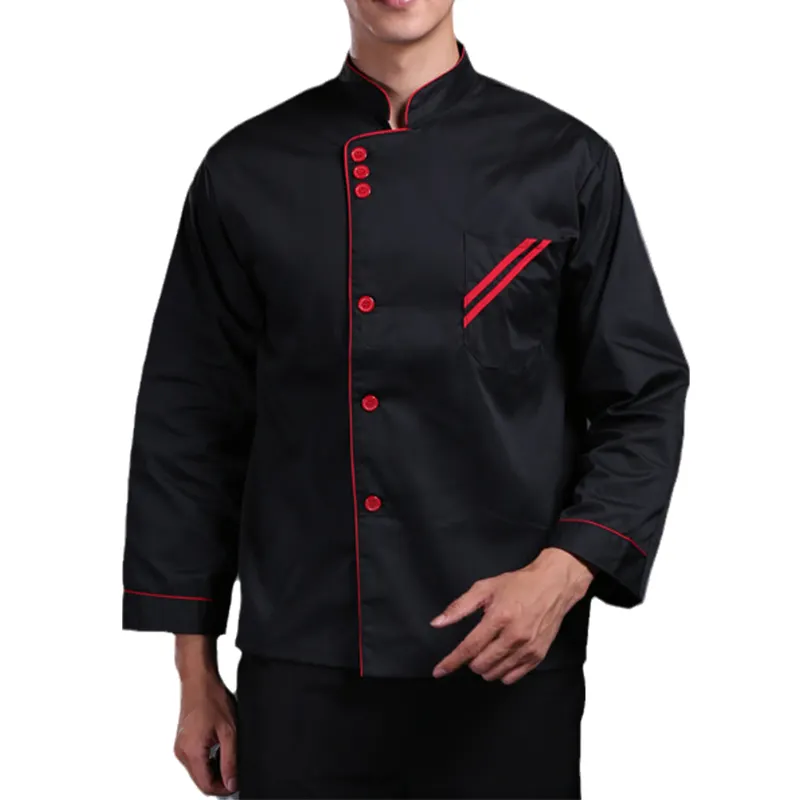 Ropa de trabajo para chef, abrigo de algodón negro de manga larga, unisex, para hotel, Cocina, Restaurante