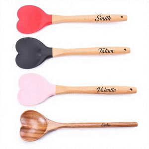 Supplier Heart-shaped Wooden Handle Silicone Heart Spoon, Non-Stick Kitchen Tool, Heat-Resistant Utensil for Everyday Cooking - Product Image 1